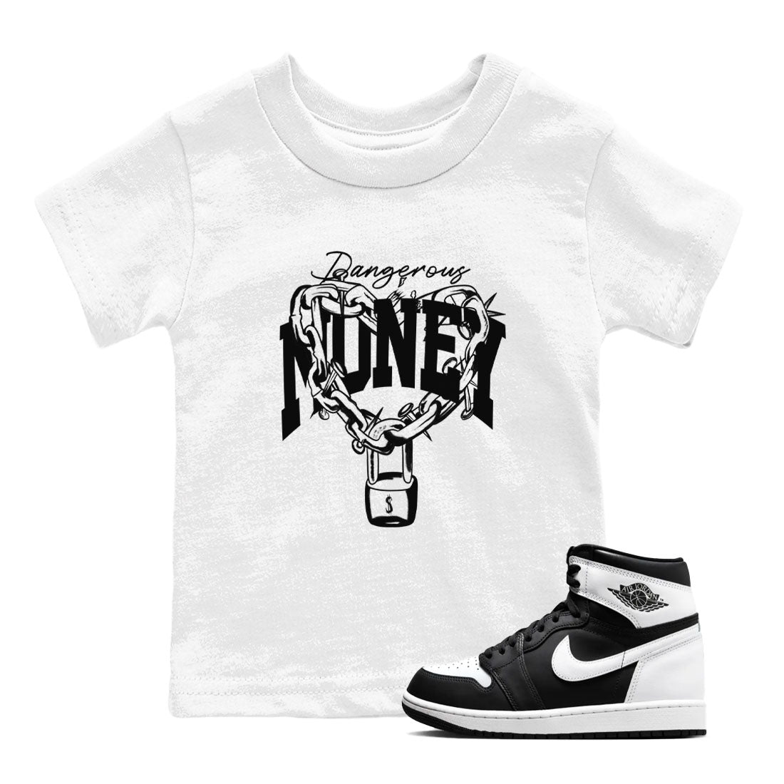 Dangerous Money snkmatch Tees Kids - Air Jordan 1 Black White