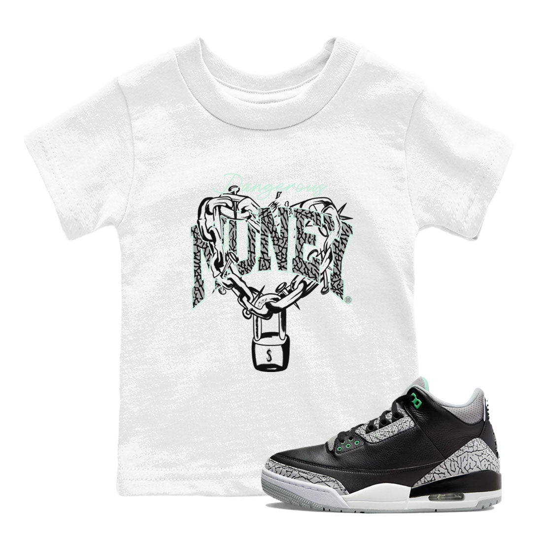 Dangerous Money snkmatch Tees Kids - Air Jordan 3 Green Glow