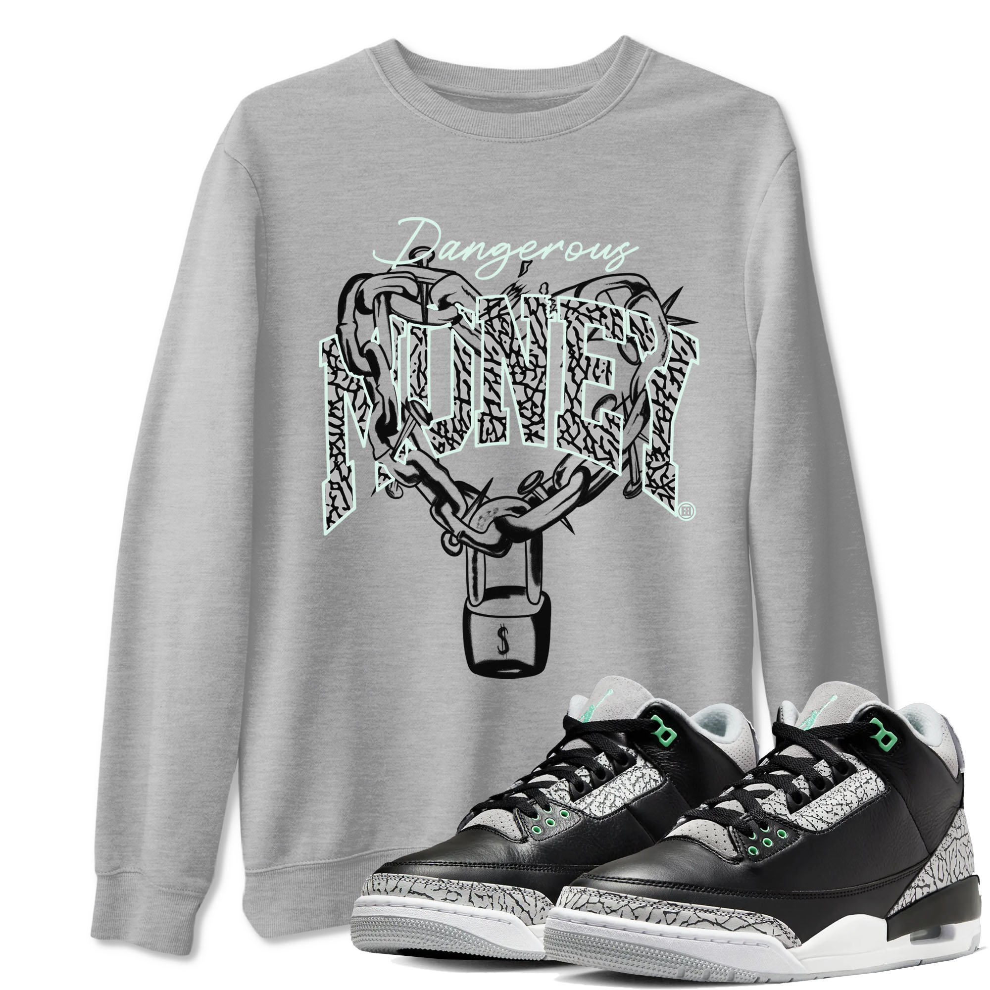 Dangerous Money snkmatch Tees - Air Jordan 3 Green Glow