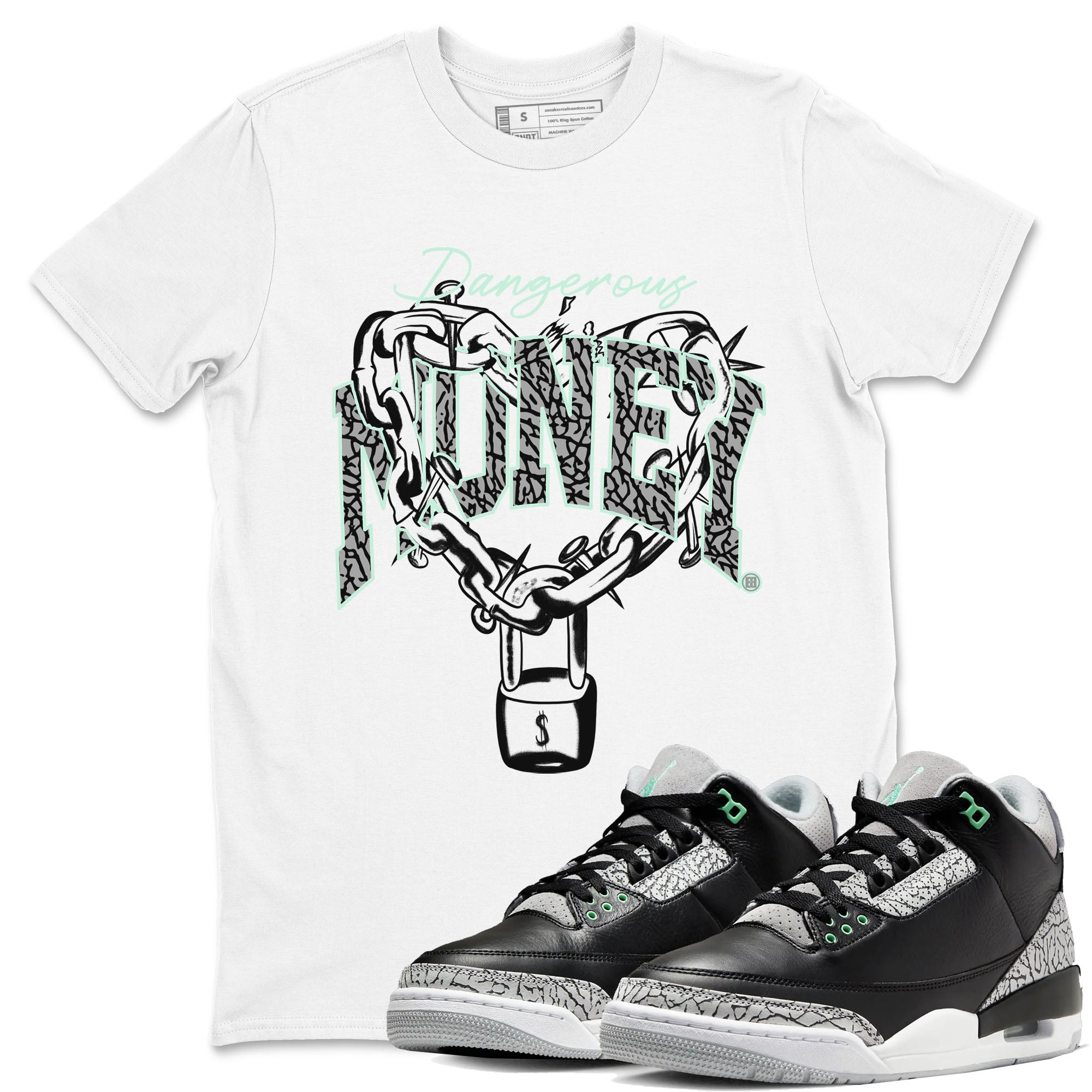 Dangerous Money snkmatch Tees - Air Jordan 3 Green Glow