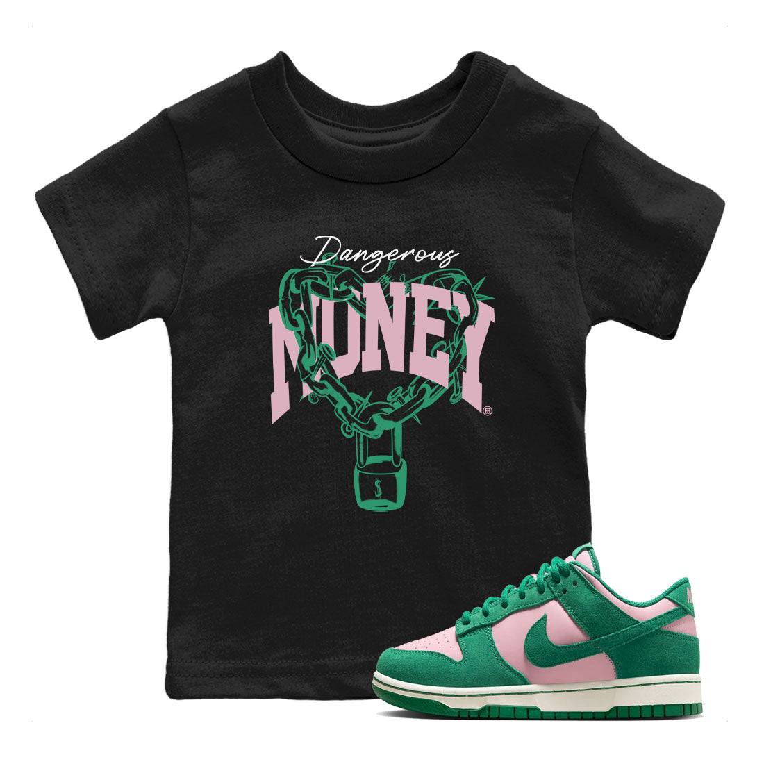 Dangerous Money snkmatch Tees Kids - Dunk Medium Soft Pink Malachite