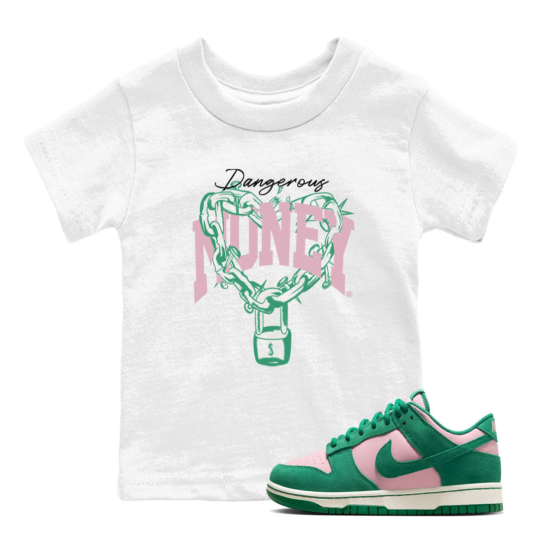 Dangerous Money snkmatch Tees Kids - Dunk Medium Soft Pink Malachite
