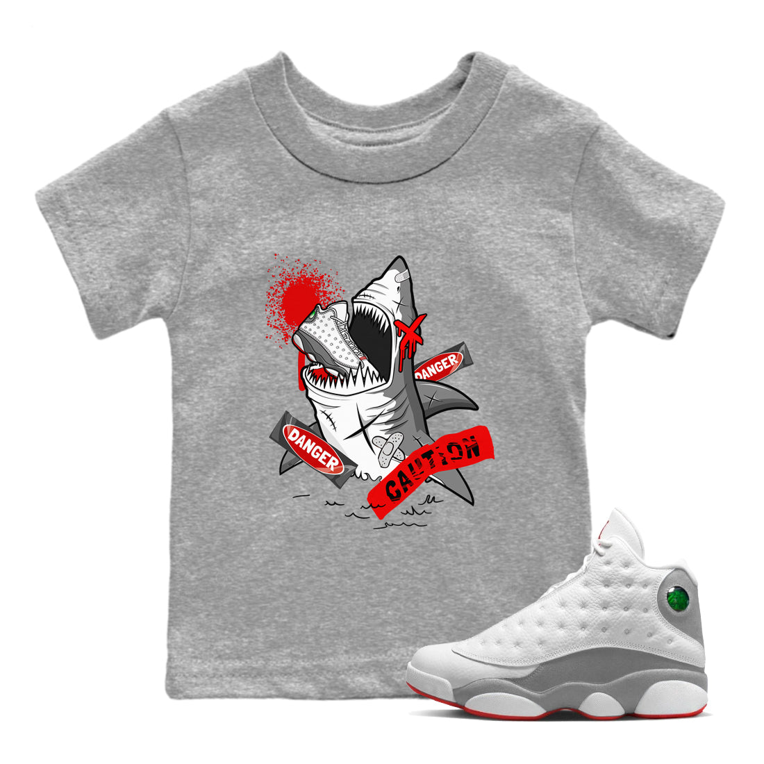 Dangerous Shark snkmatch Tee Kids - Air Jordan 13 Wolf Grey