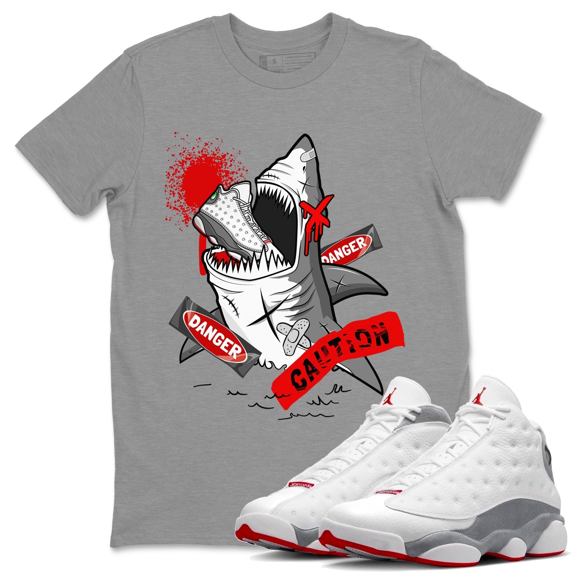 Dangerous Shark snkmatch Tee - Air Jordan 13 Wolf Grey