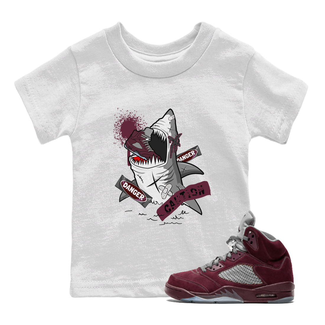 Dangerous Shark snkmatch Tee Kids - Air Jordan 5 Burgundy