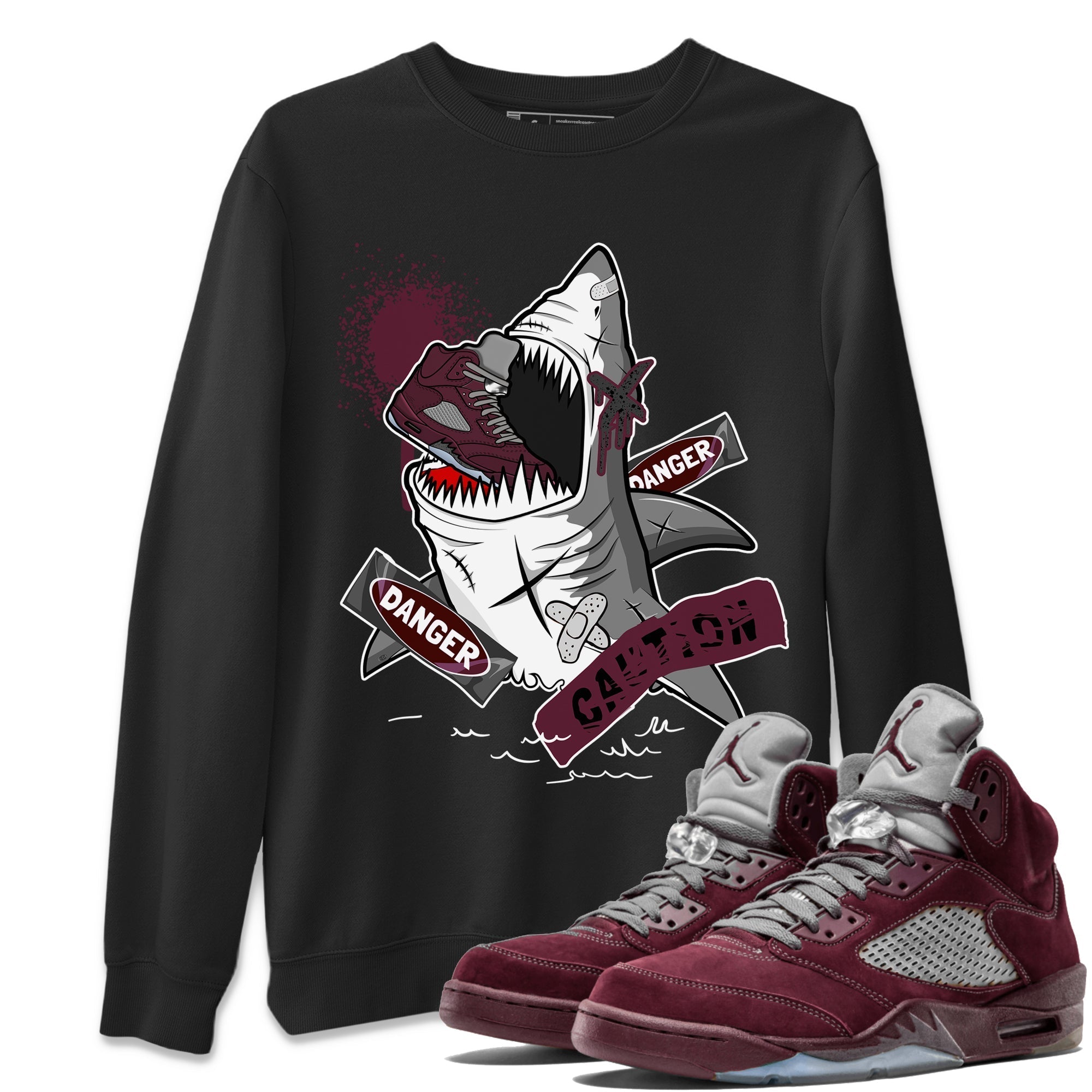 Dangerous Shark snkmatch Tee - Air Jordan 5 Burgundy
