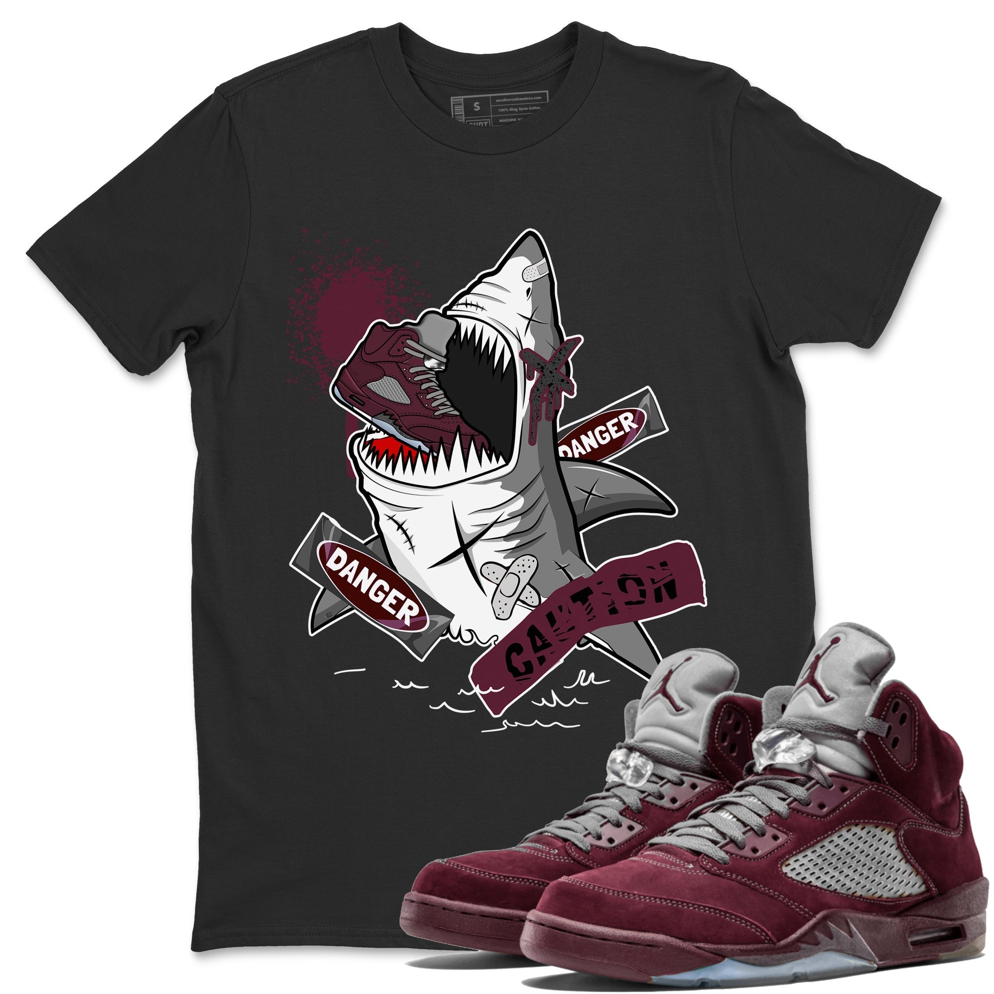Dangerous Shark snkmatch Tee - Air Jordan 5 Burgundy