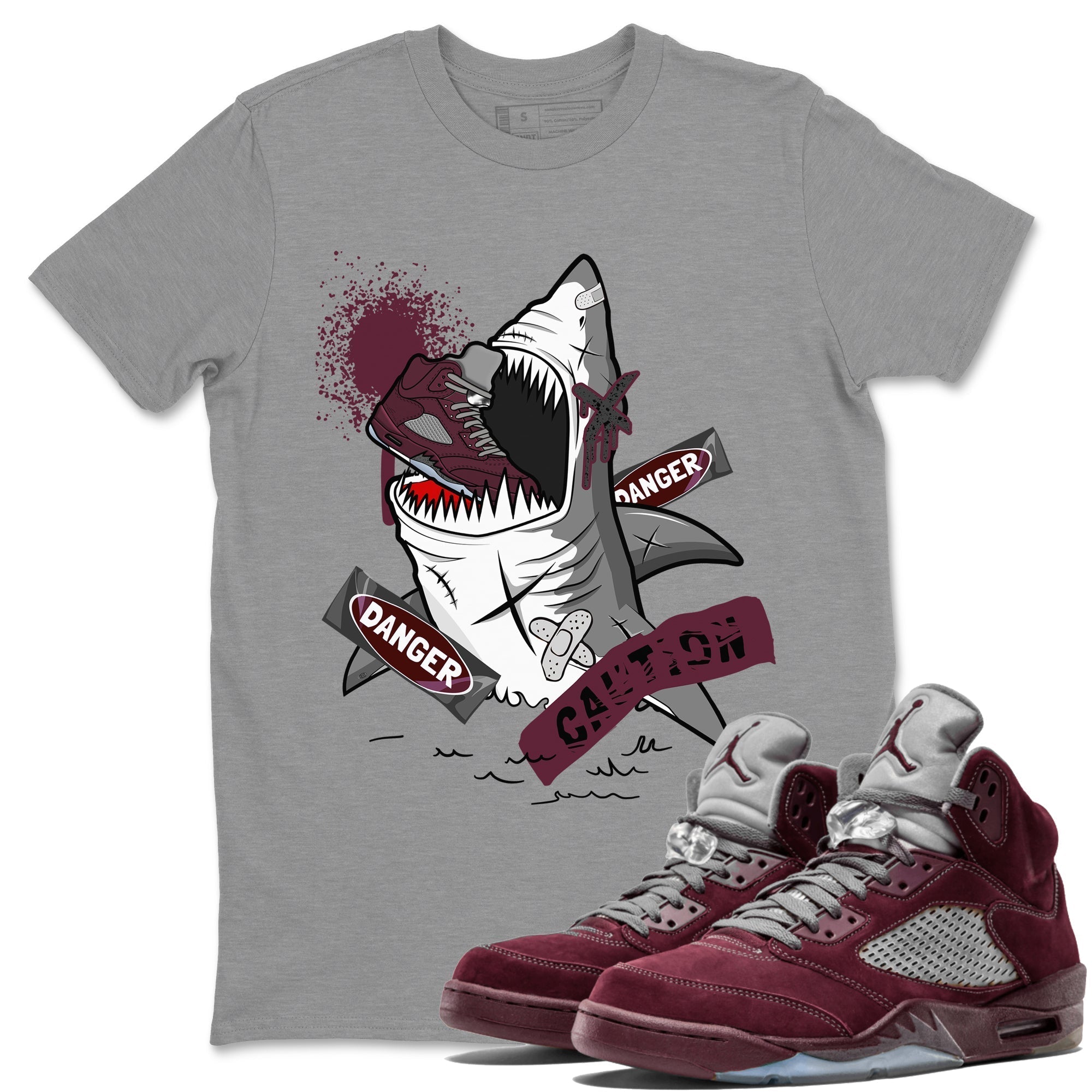 Dangerous Shark snkmatch Tee - Air Jordan 5 Burgundy