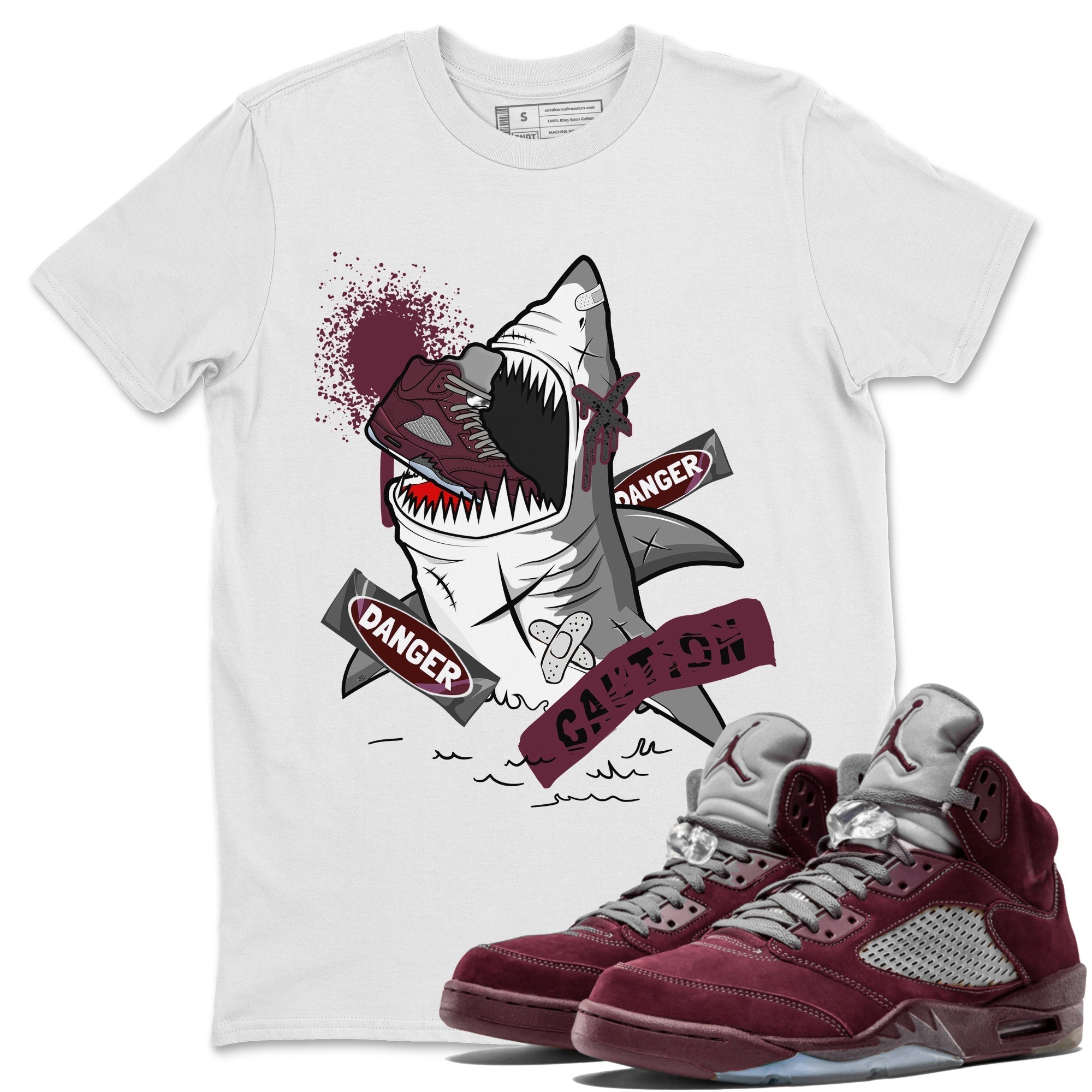 Dangerous Shark snkmatch Tee - Air Jordan 5 Burgundy