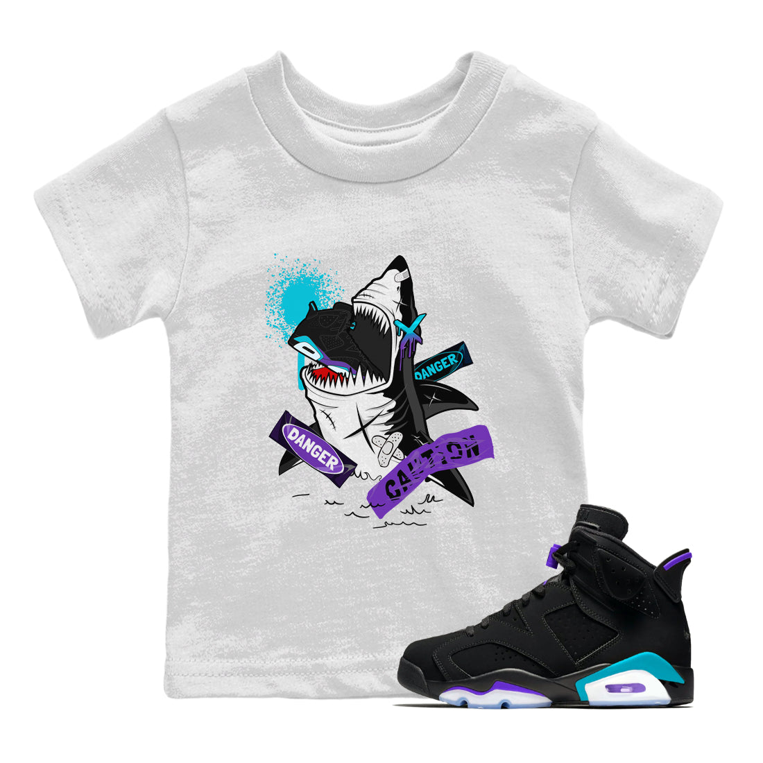 Dangerous Shark snkmatch Tee Kids - Air Jordan 6 Aqua