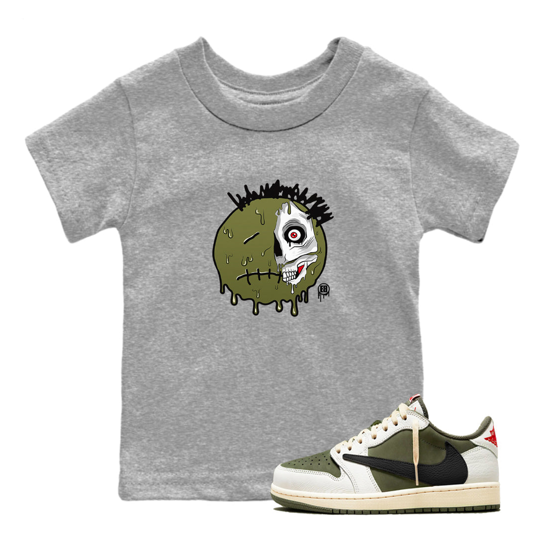 Dead Inside snkmatch Tees Kids - Air Jordan 1 Travis Scott Medium Olive