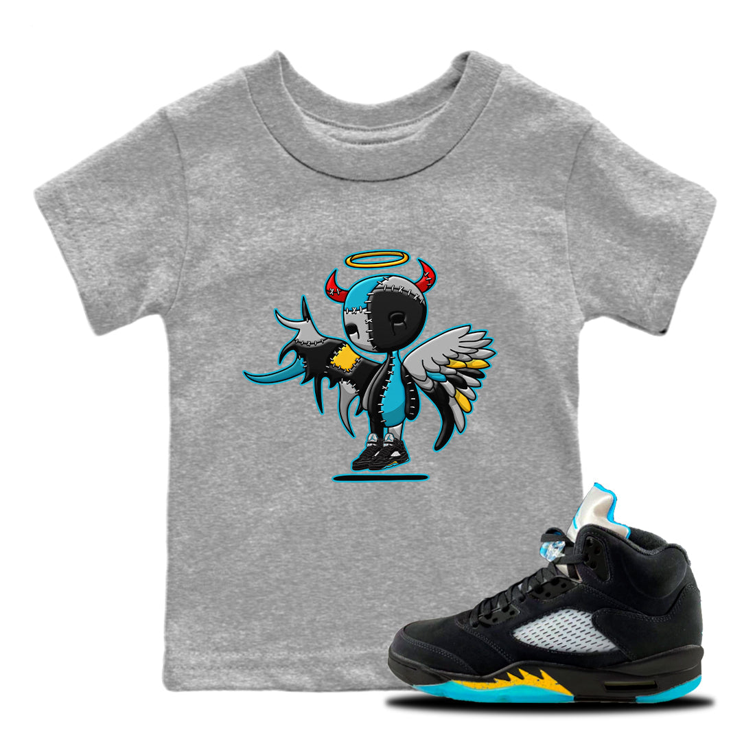 Devil Angel Kids Tops - Air Jordan 5 Aqua