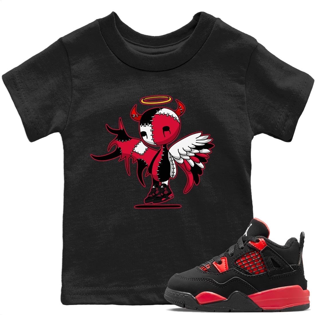 Devil Angel Kids Tops - Air Jordan 4 Red Thunder