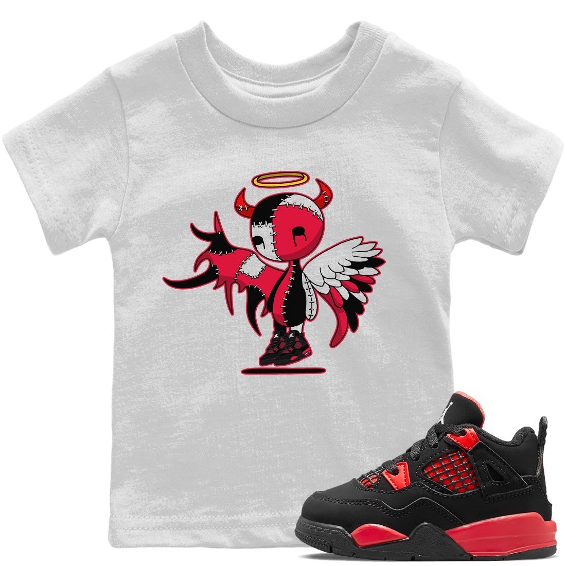 Devil Angel Kids Tops - Air Jordan 4 Red Thunder