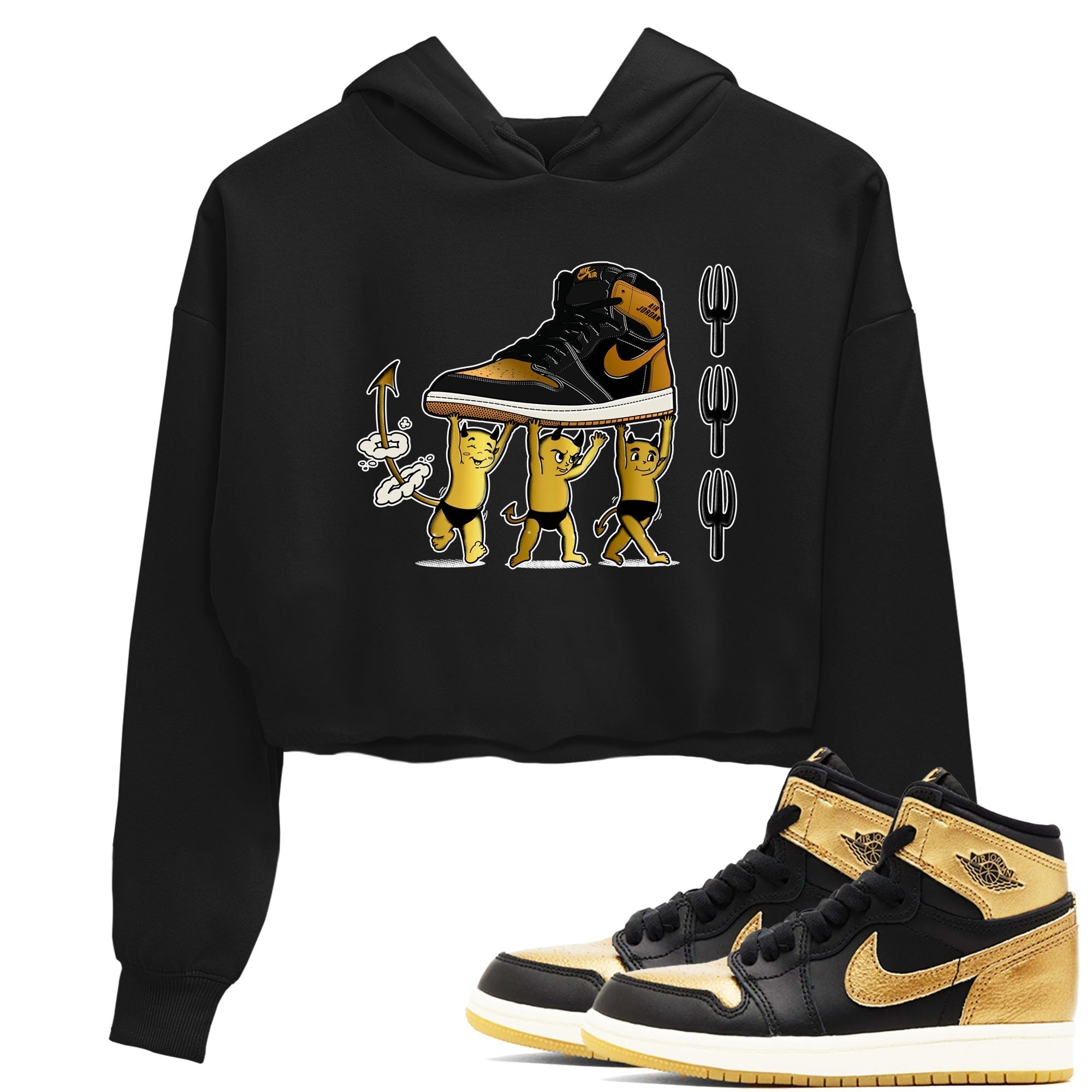 Devil Babies snkmatch Women's Top - Air Jordan 1 Black Metallic Gold