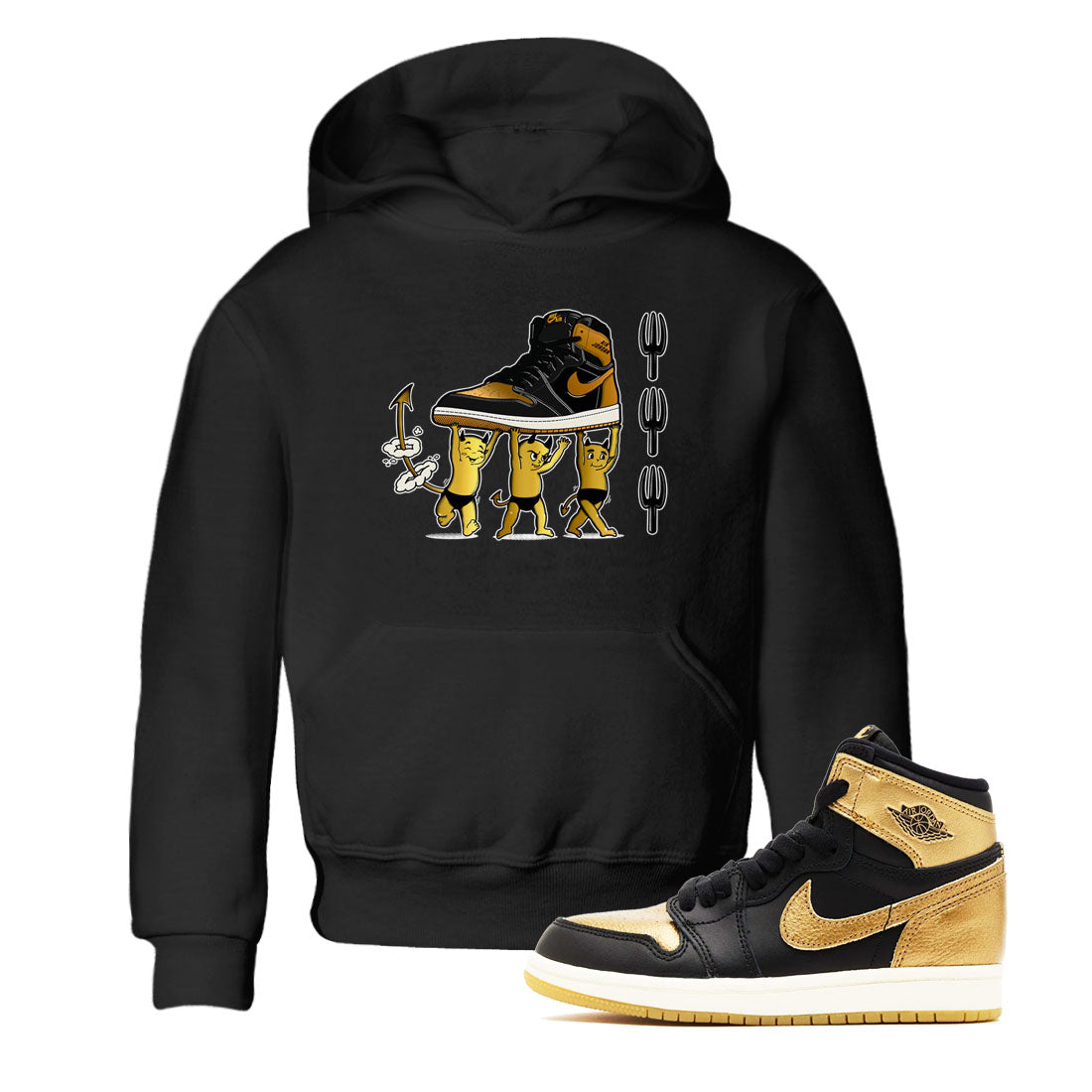 Devil Babies snkmatch Tees Kids - Air Jordan 1 Black Metallic Gold