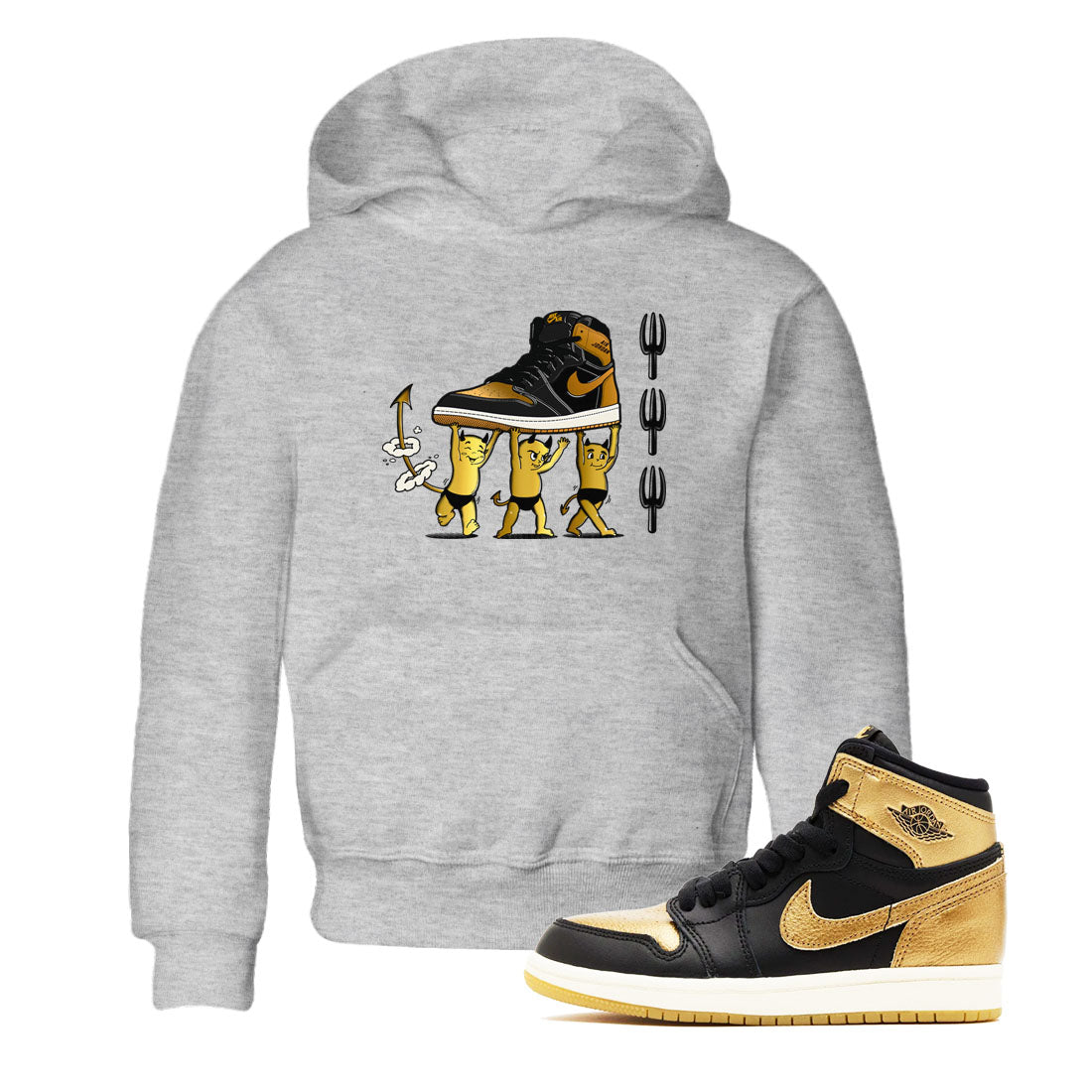 Devil Babies snkmatch Tees Kids - Air Jordan 1 Black Metallic Gold