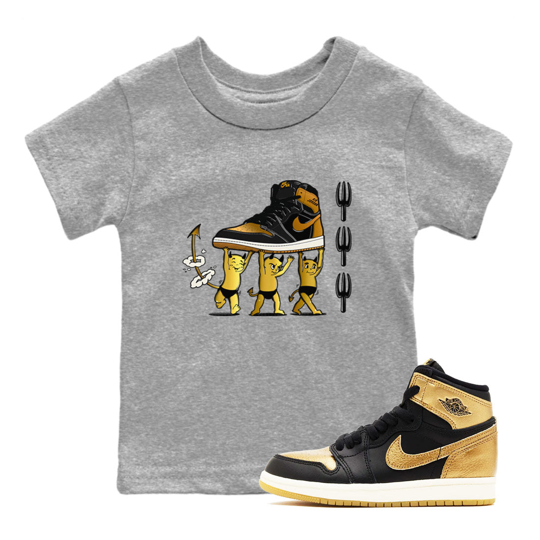 Devil Babies snkmatch Tees Kids - Air Jordan 1 Black Metallic Gold