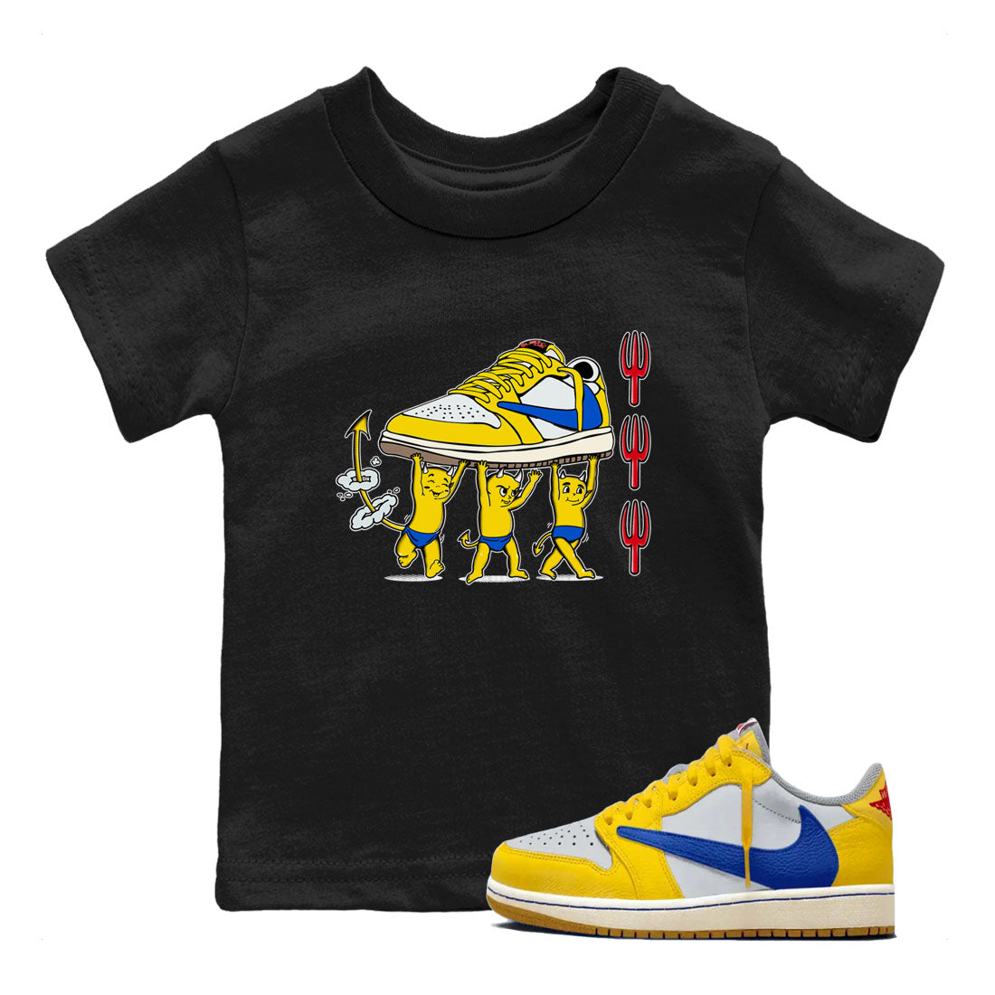 Devil Babies snkmatch Tees Kids - Air Jordan 1 Travis Scott Canary