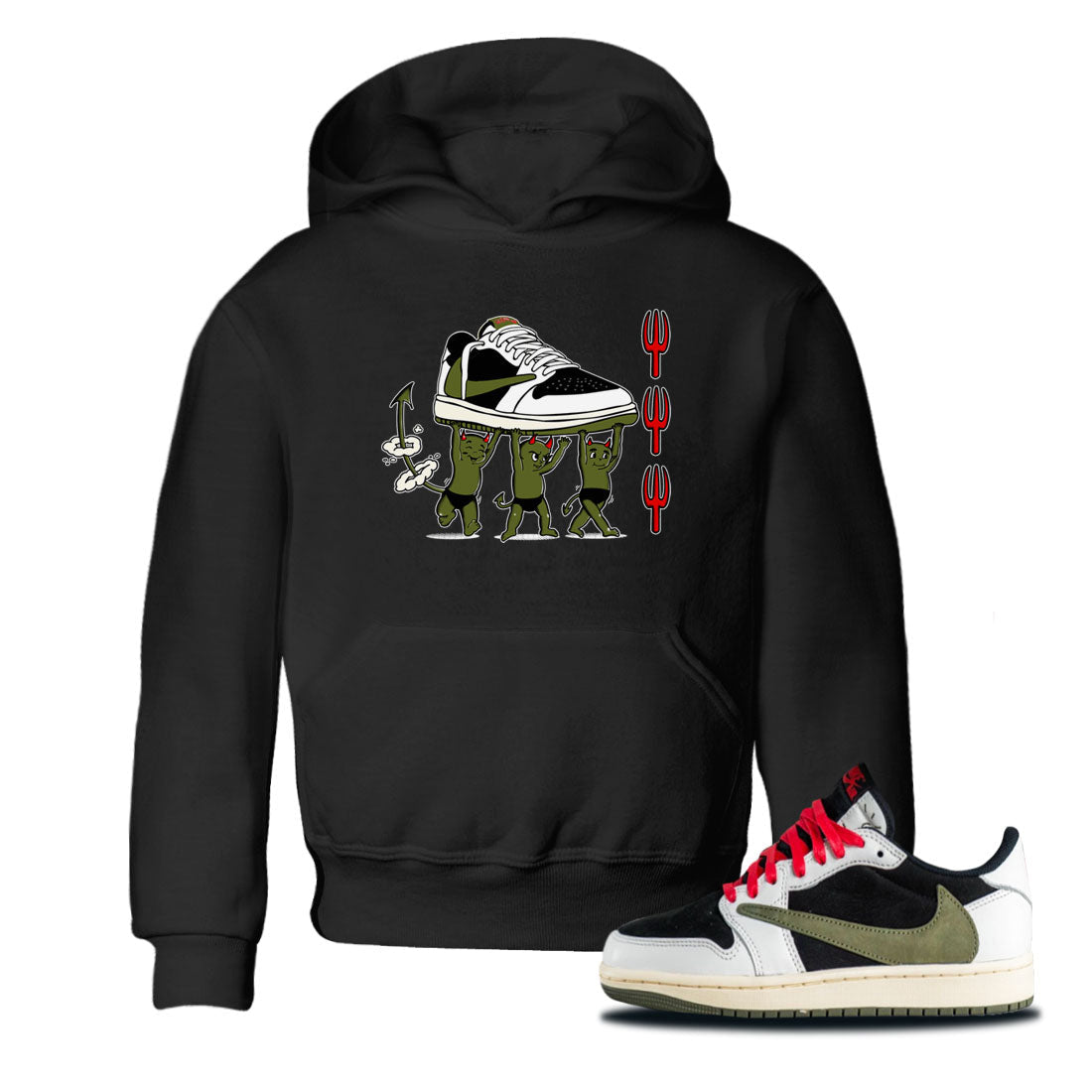 Devil Babies snkmatch Tees Kids - Air Jordan 1 Travis Scott Olive