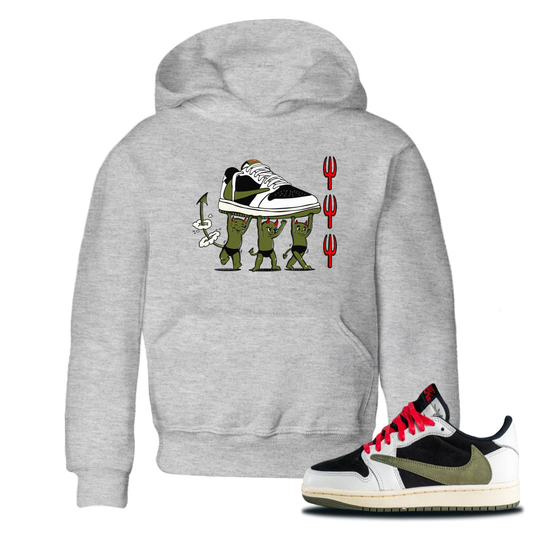 Devil Babies snkmatch Tees Kids - Air Jordan 1 Travis Scott Olive
