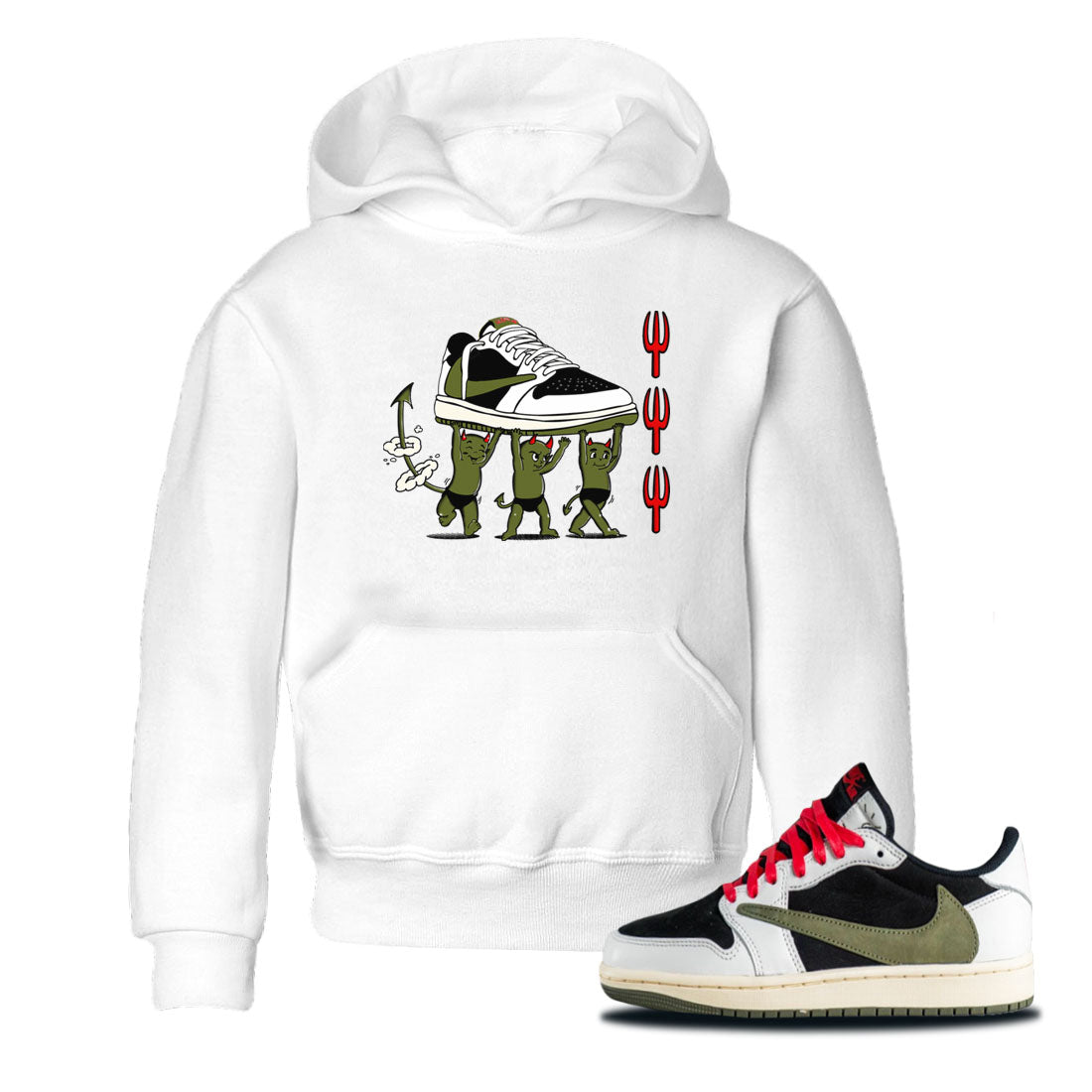 Devil Babies snkmatch Tees Kids - Air Jordan 1 Travis Scott Olive