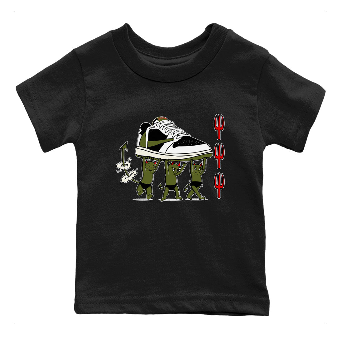 Devil Babies snkmatch Tees Kids - Air Jordan 1 Travis Scott Olive