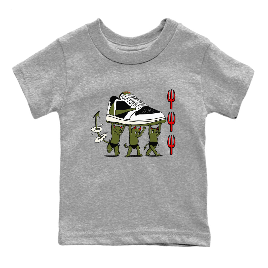 Devil Babies snkmatch Tees Kids - Air Jordan 1 Travis Scott Olive