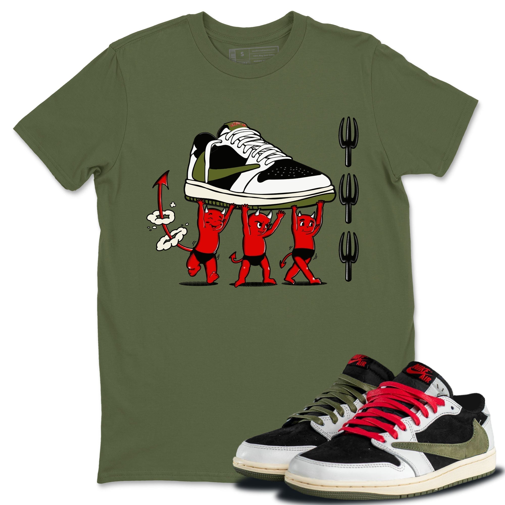 Devil Babies snkmatch Tees - Air Jordan 1 Travis Scott Olive