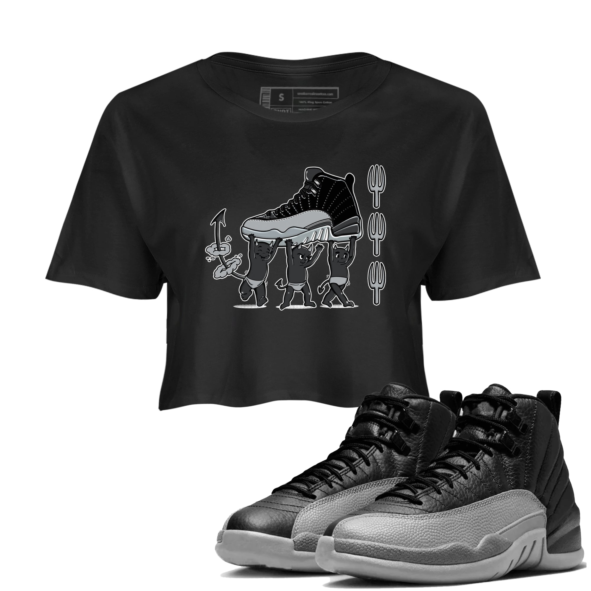 Devil Babies snkmatch Women's Top - Air Jordan 12 Black Wolf Grey