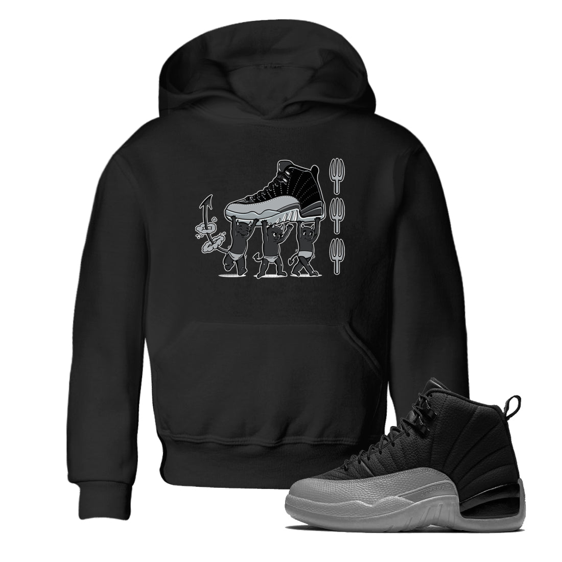 Devil Babies snkmatch Tees Kids - Air Jordan 12 Black Wolf Grey