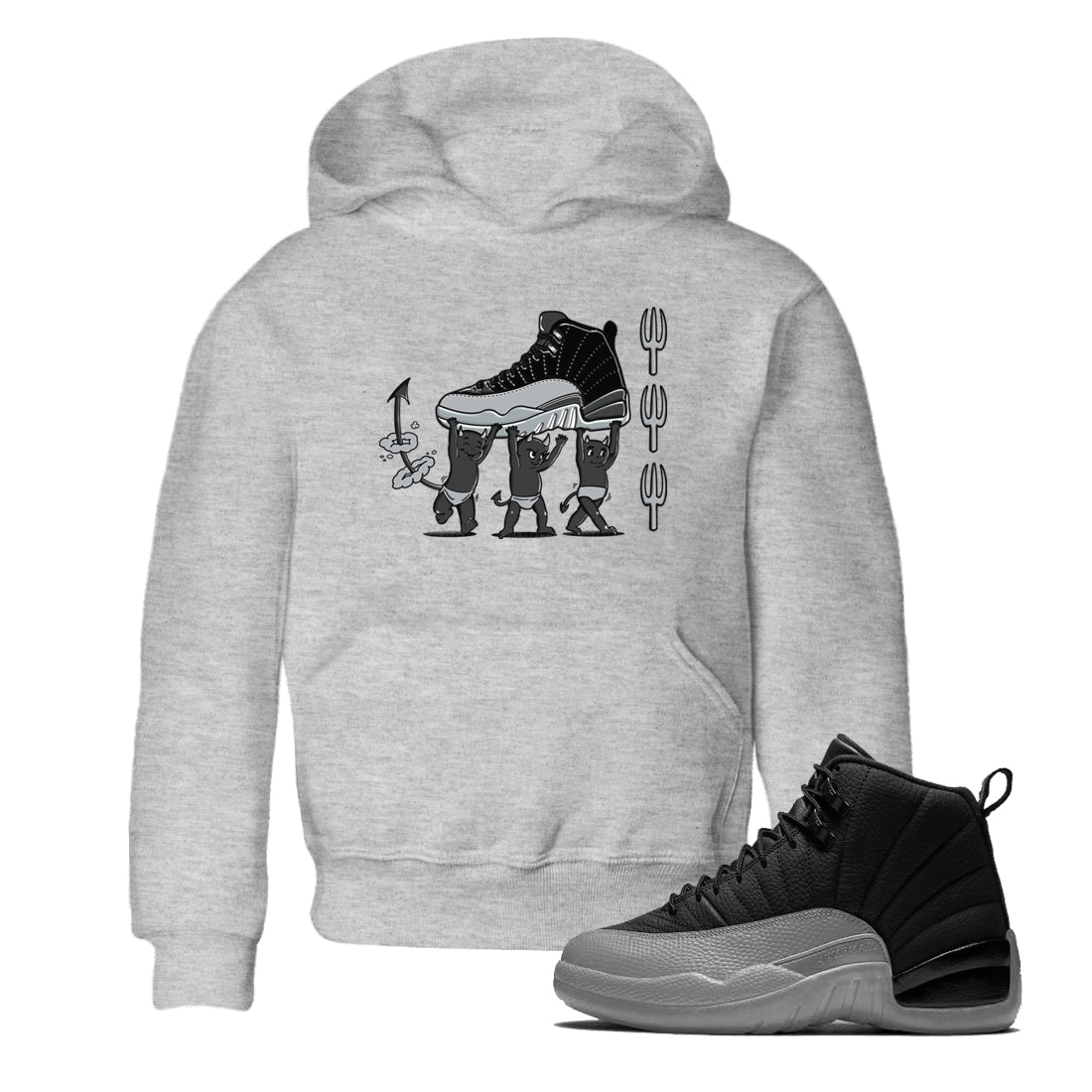 Devil Babies snkmatch Tees Kids - Air Jordan 12 Black Wolf Grey