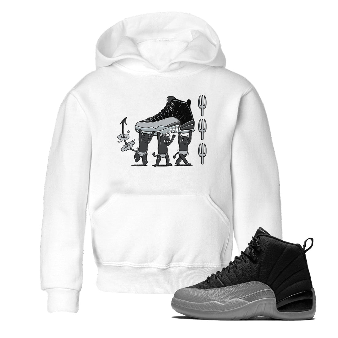 Devil Babies snkmatch Tees Kids - Air Jordan 12 Black Wolf Grey
