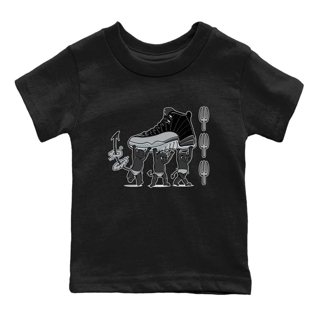 Devil Babies snkmatch Tees Kids - Air Jordan 12 Black Wolf Grey