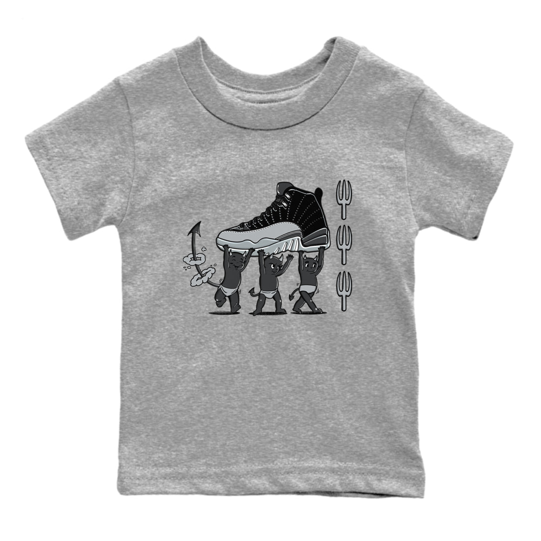 Devil Babies snkmatch Tees Kids - Air Jordan 12 Black Wolf Grey