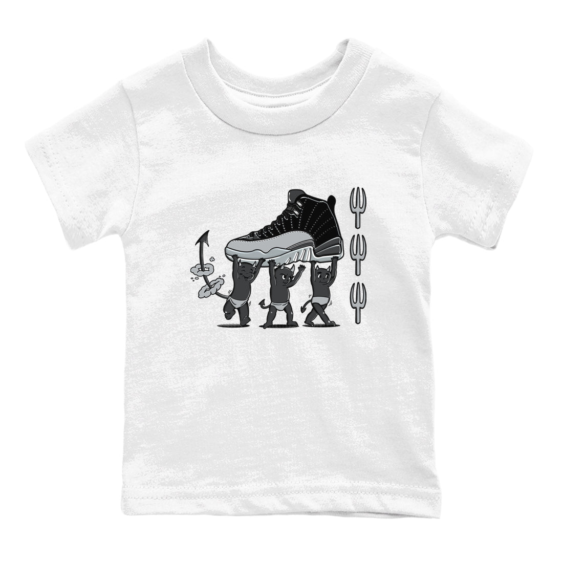 Devil Babies snkmatch Tees Kids - Air Jordan 12 Black Wolf Grey