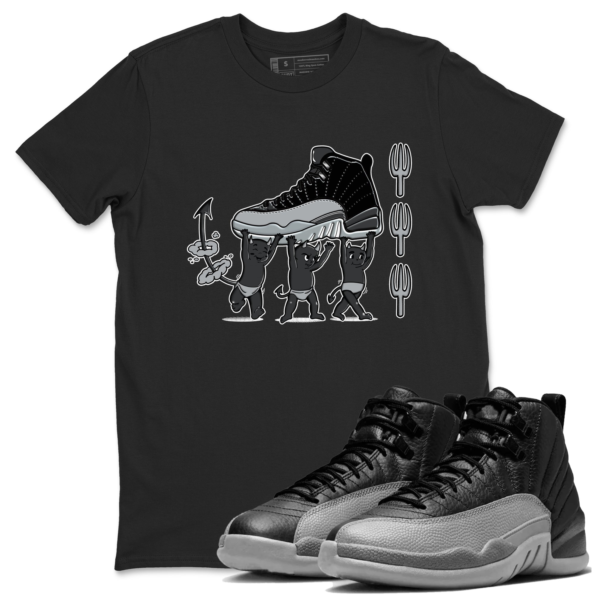 Devil Babies snkmatch Tees - Air Jordan 12 Black Wolf Grey