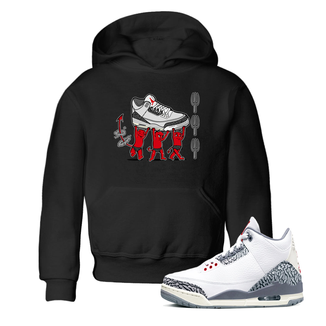 Devil Babies snkmatch Tees Kids - Air Jordan 3 Cement Grey