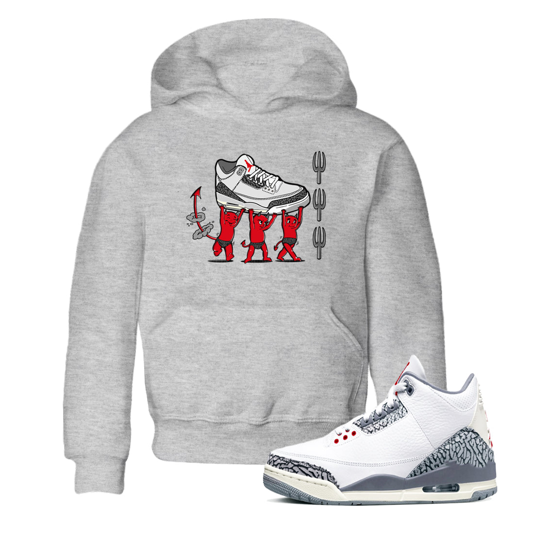 Devil Babies snkmatch Tees Kids - Air Jordan 3 Cement Grey