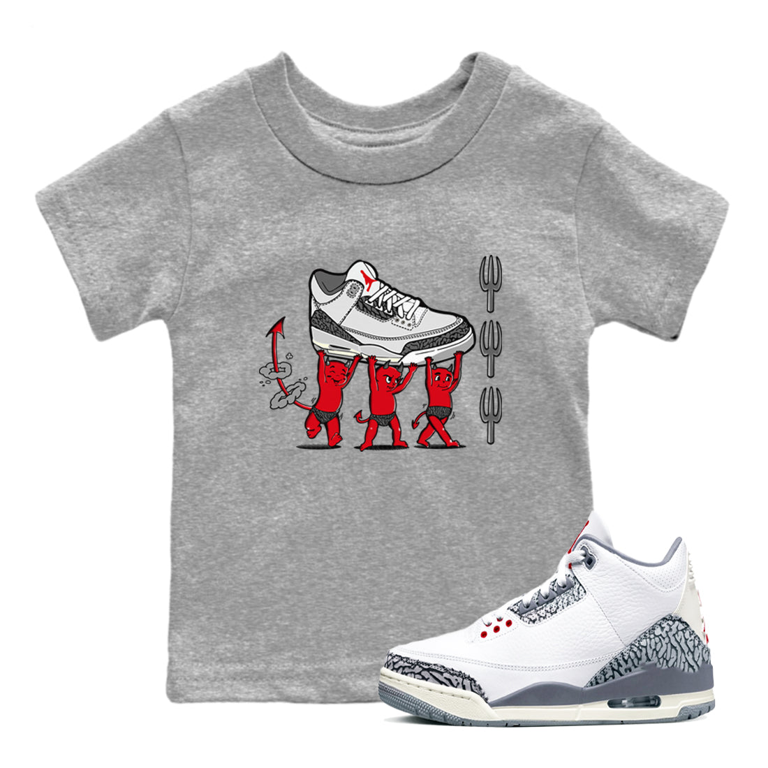 Devil Babies snkmatch Tees Kids - Air Jordan 3 Cement Grey