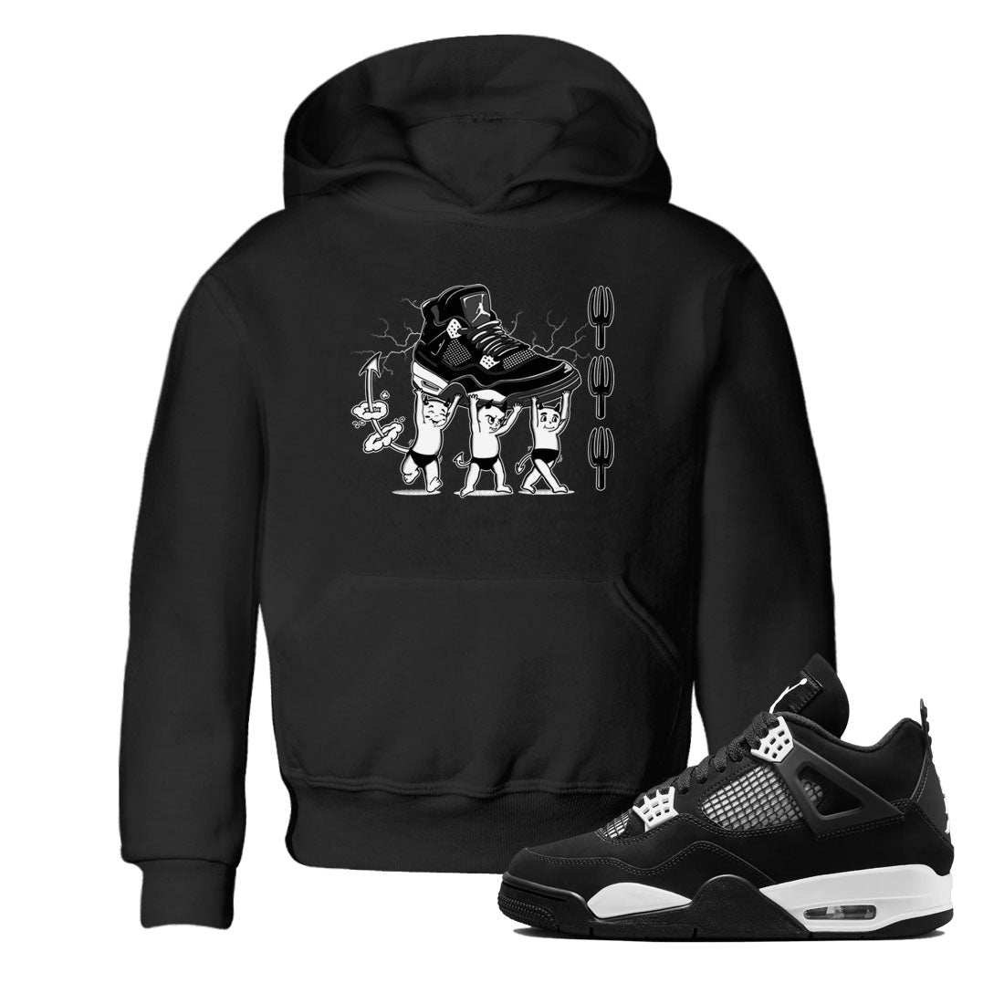 Devil Babies snkmatch Tees Kids - Air Jordan 4 White Thunder