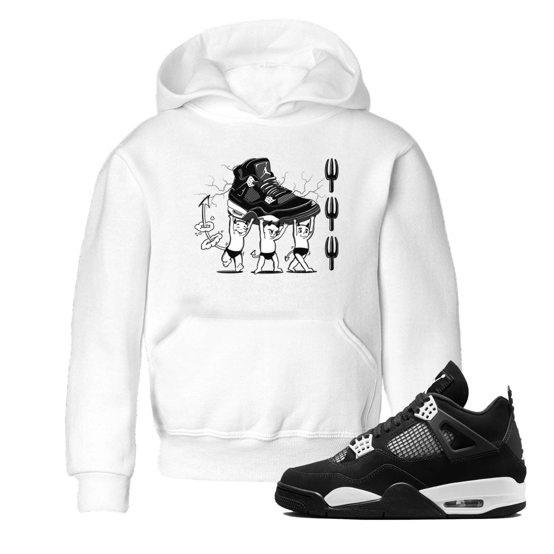 Devil Babies snkmatch Tees Kids - Air Jordan 4 White Thunder