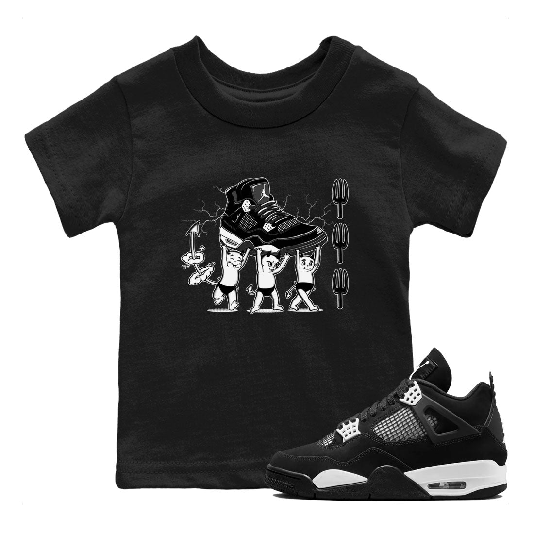 Devil Babies snkmatch Tees Kids - Air Jordan 4 White Thunder