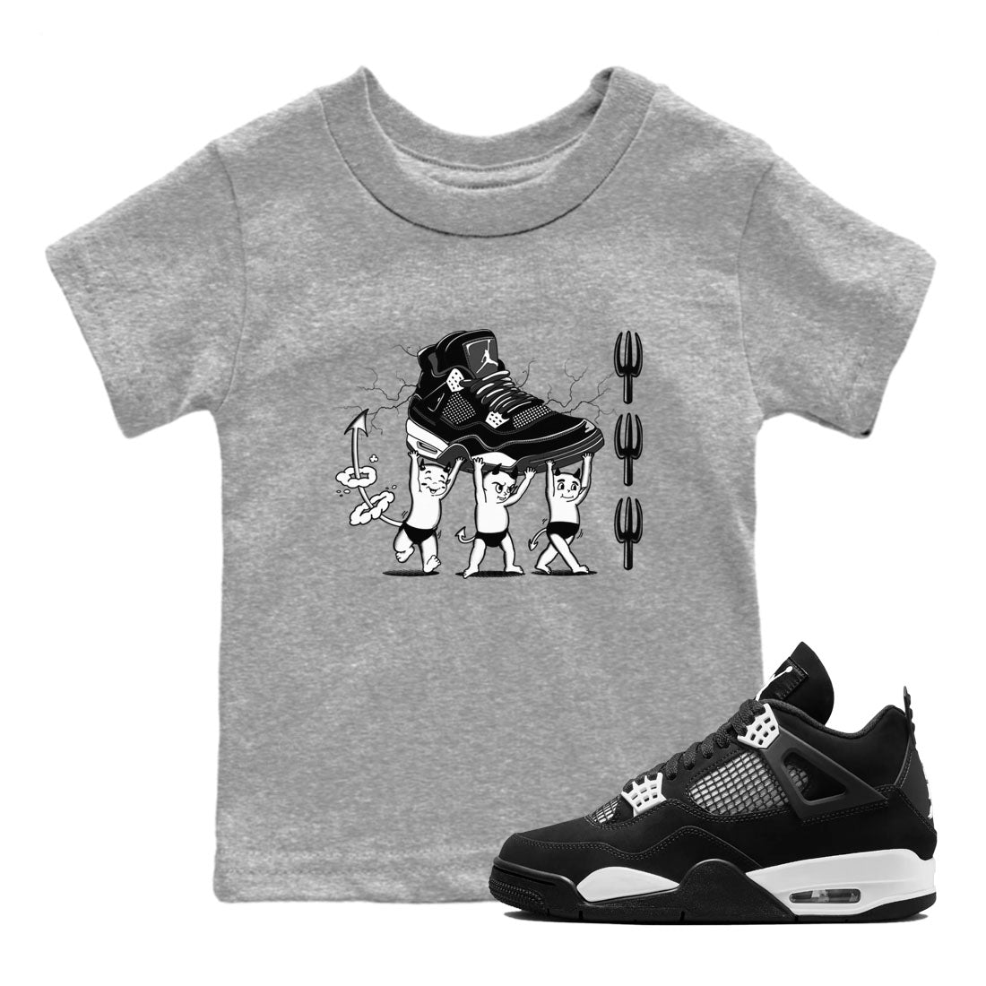Devil Babies snkmatch Tees Kids - Air Jordan 4 White Thunder