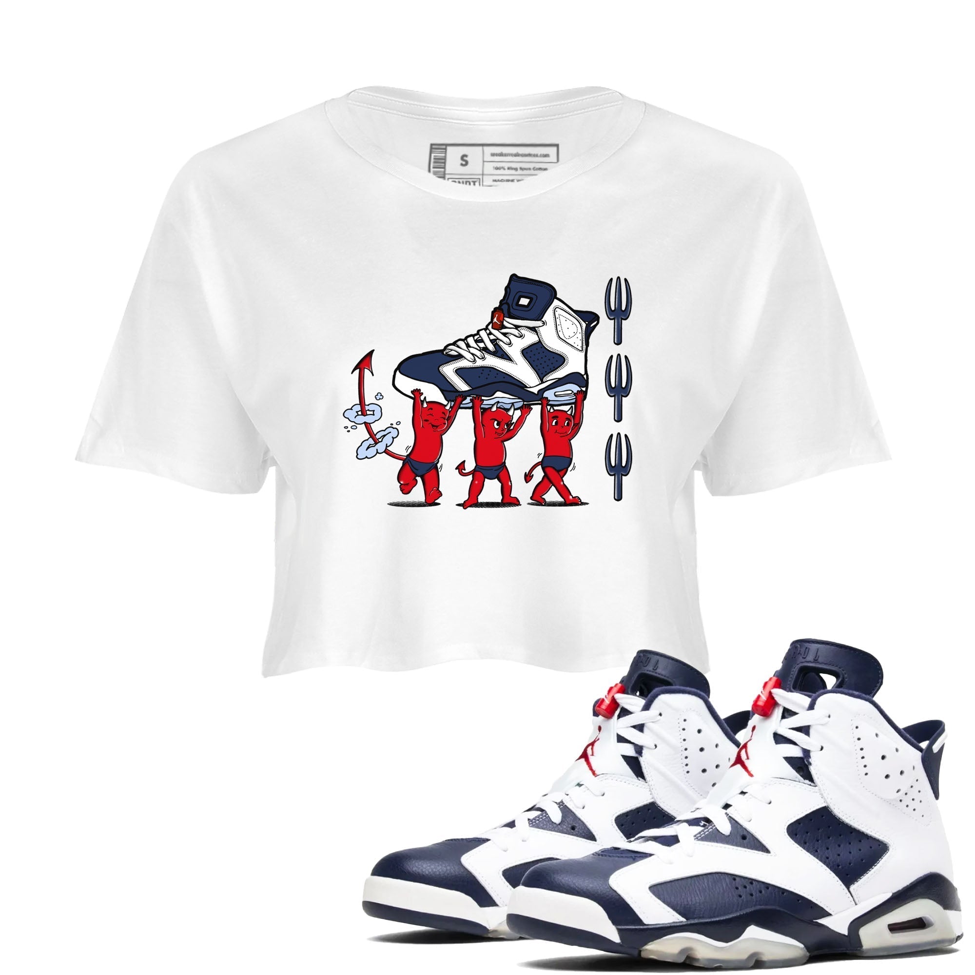 Devil Babies snkmatch Women's Top - Air Jordan 6 White And Midnight Navy