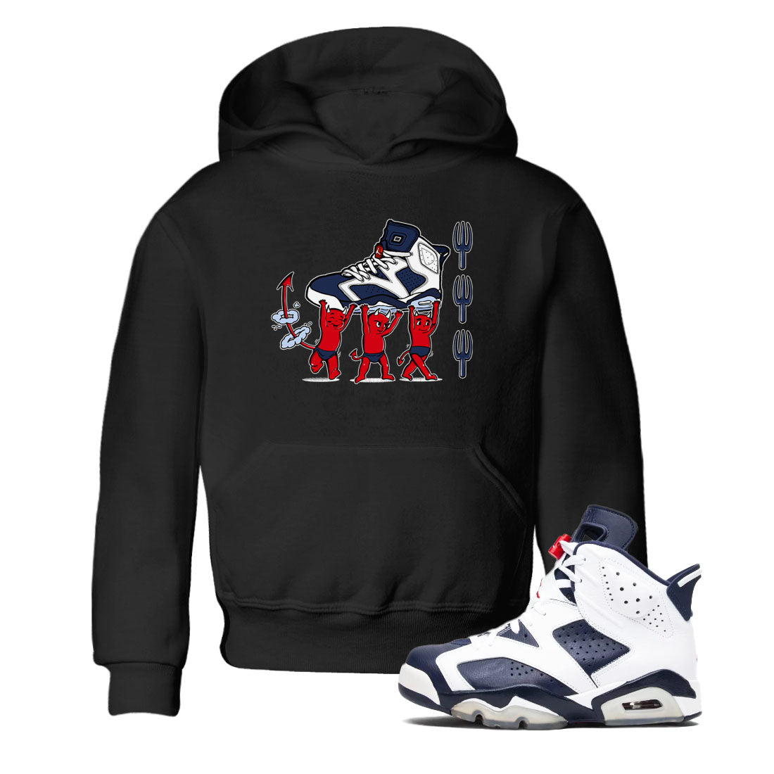 Devil Babies snkmatch Tees Kids - Air Jordan 6 White And Midnight Navy