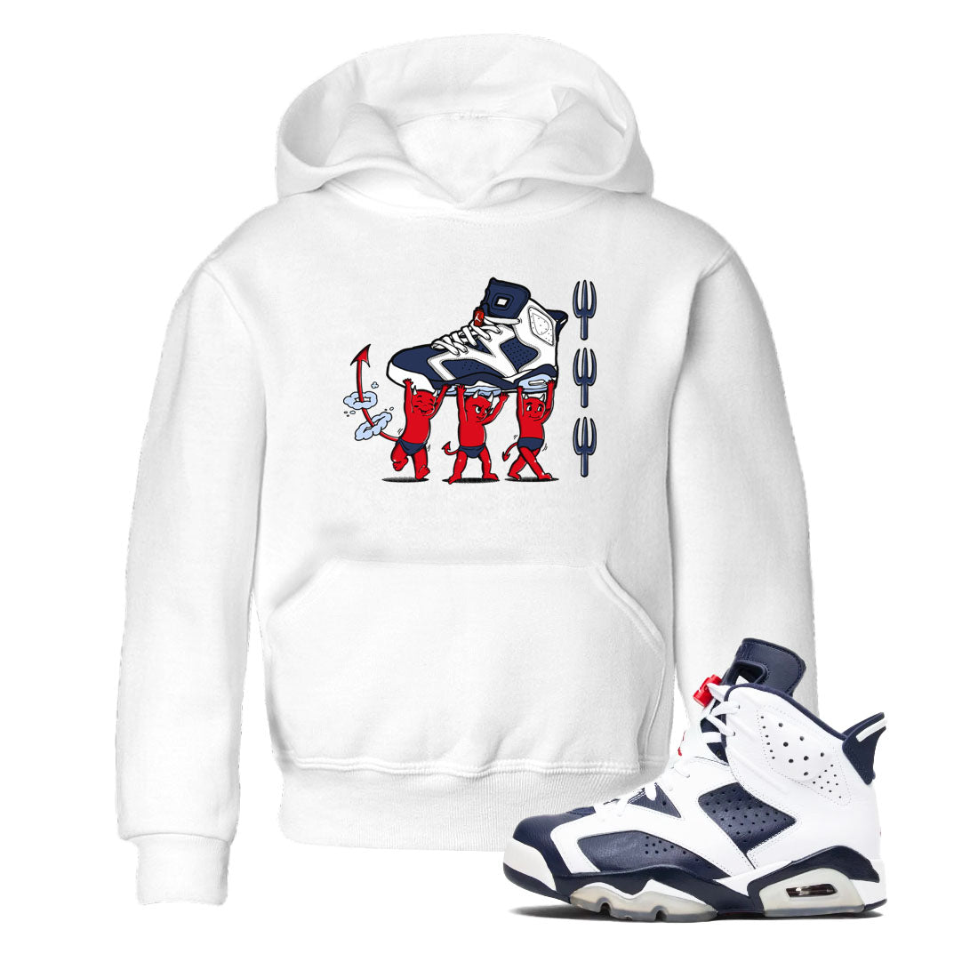 Devil Babies snkmatch Tees Kids - Air Jordan 6 White And Midnight Navy