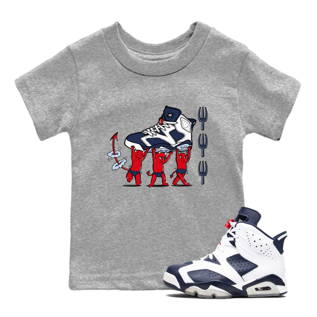Devil Babies snkmatch Tees Kids - Air Jordan 6 White And Midnight Navy