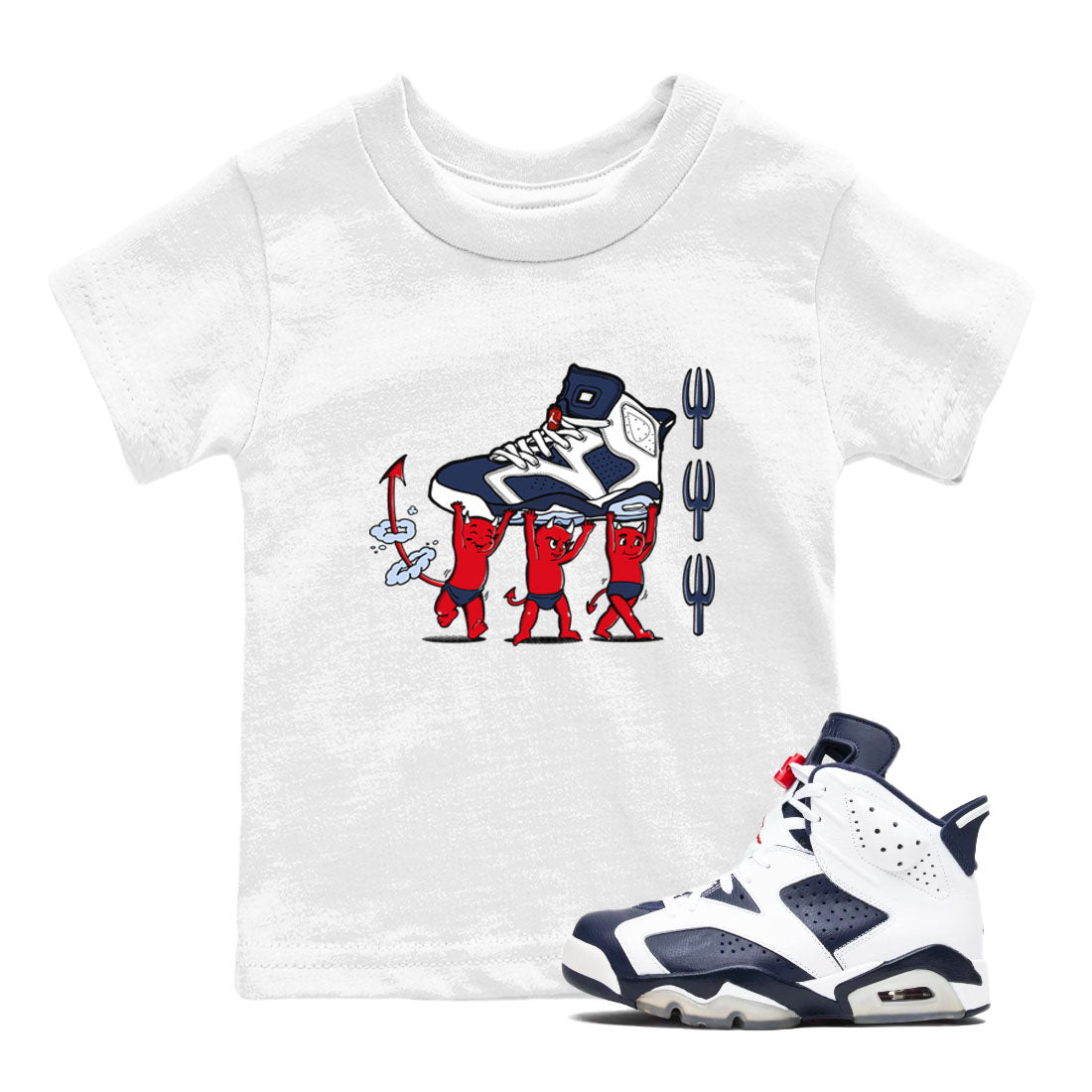 Devil Babies snkmatch Tees Kids - Air Jordan 6 White And Midnight Navy