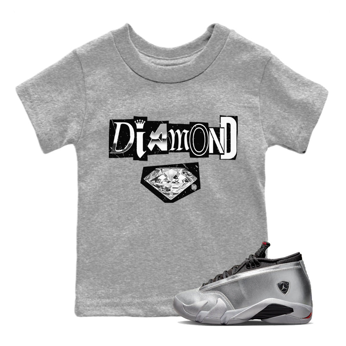 Diamond Letter Kids Tops - Air Jordan 14 Metallic Silver